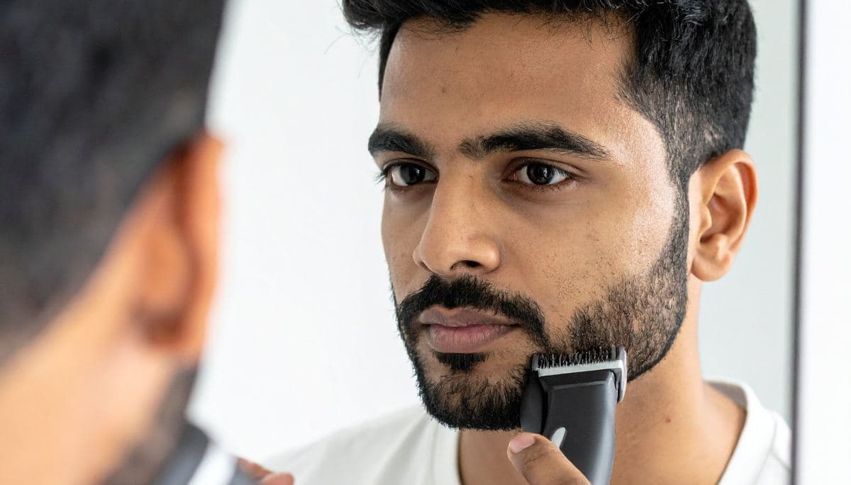 Indian man trimming his beard